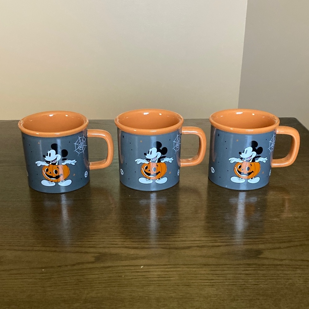 Set of 3 Disney Mickey Mouse Halloween Mugs - Orange and Gray